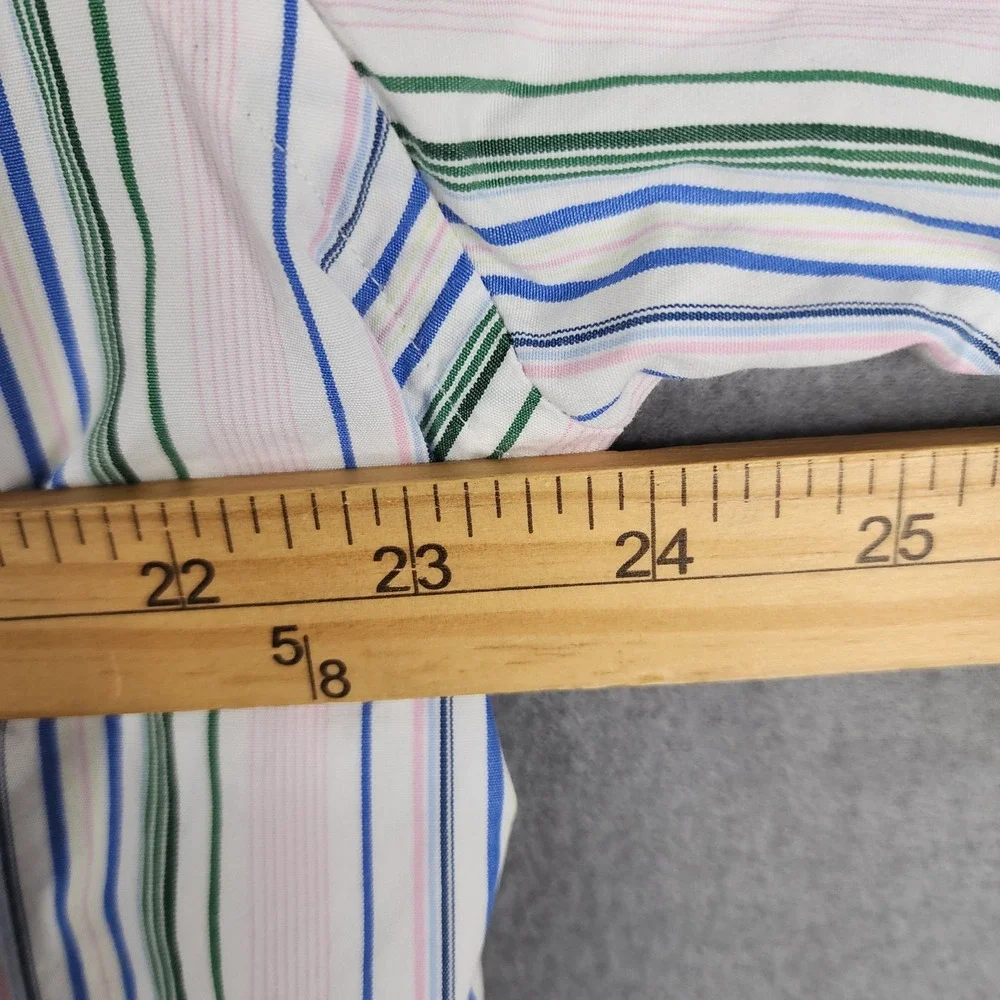 J Crew Mens Button Down Dress Shirt Pink Blue Green Striped Pastel‎ XL 17 17.5